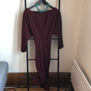 Gorgeous maroon cross-over dress with adjustable belt
